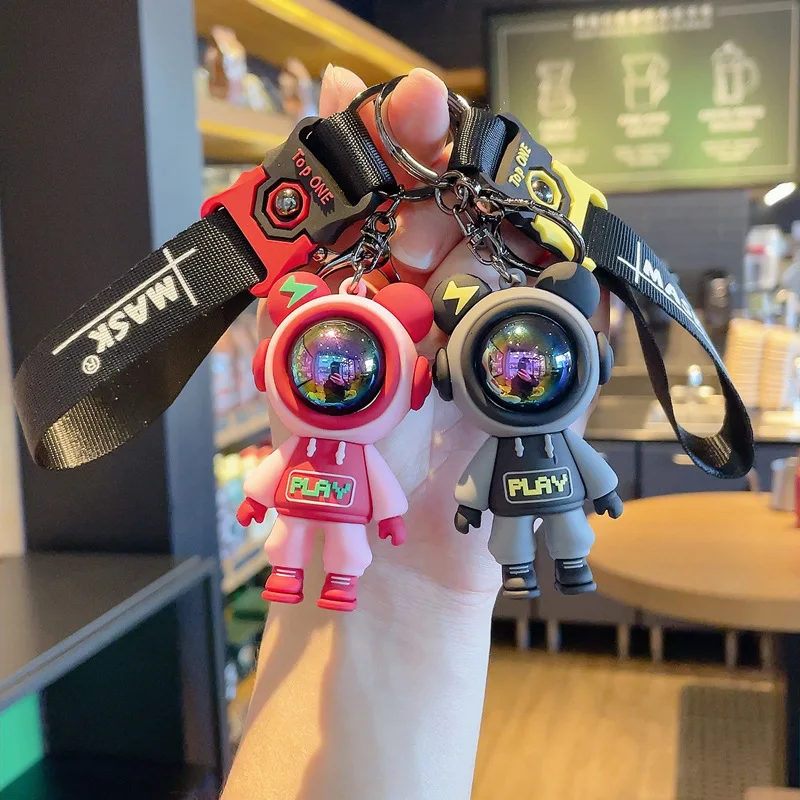

Fashion Drop Glue Flash Bear Key Chain Girl Doll Couple Astronaut Bag Pendant Car Key Chain