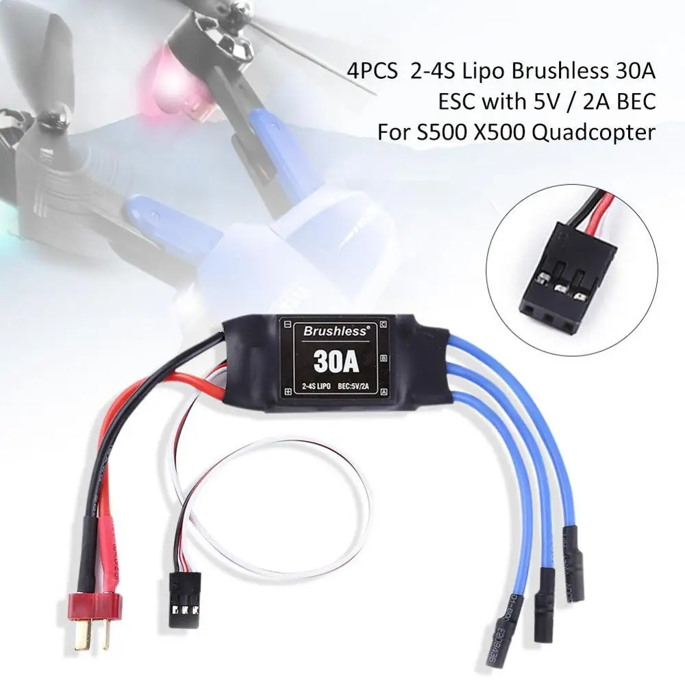 4 шт. 30A ESC 2 4S Lipo бесщеточный с 5 В/2 а BEC для DJI F450 F550 Drone S500 X500 Quadcopter airplane ESC|Наборы