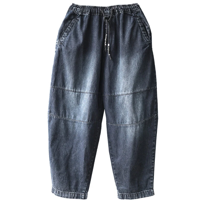 

Autumn New Arts Style Women Elastic Waist Loose Jeans All-matched Casual Cotton Denim Harem Pants Plus Size vintage Jeans S555