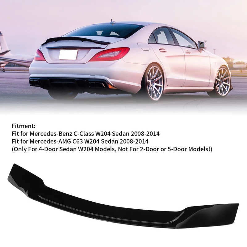Глянцевый черный спойлер для багажника Duckbill подходит Mercedes Benz C Class W204 Sedan 2008 2014
