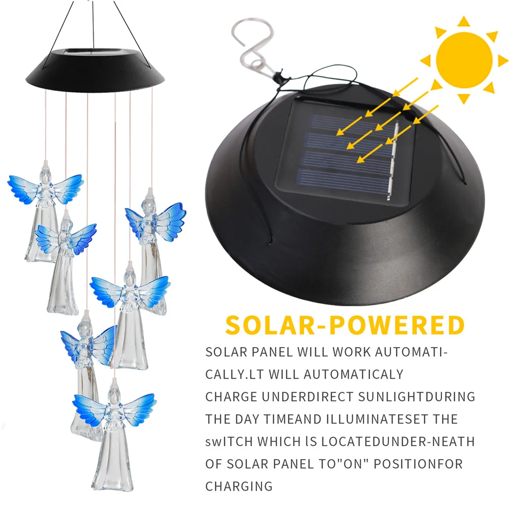 

Color Changing Solar Power Wind Chime Crystal Ball Hummingbird Butterfly Waterproof Outdoor Windchime Light for Patio Yard Garde