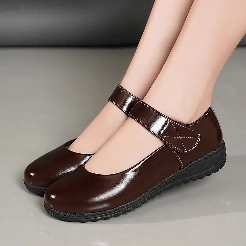 Черные туфли униформы женские на плоской подошве Лоферы Мэри Джейн черные