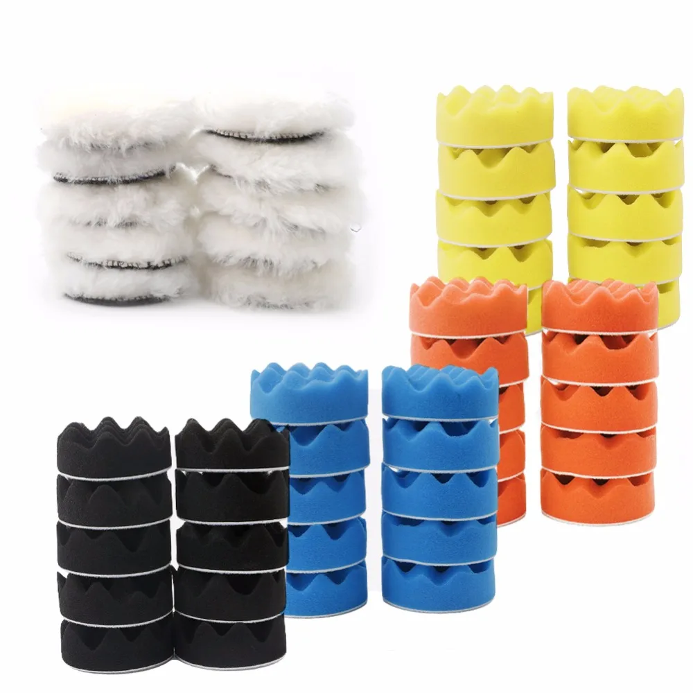 

New 50Pcs 3" Inch 80mm Buffing Polishing Sponge Pads Kit For Car Polisher YHQ