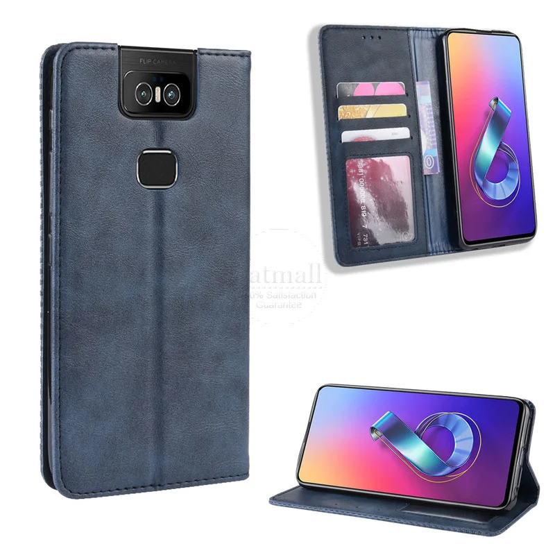 Чехол книжка для Asus Zenfone 6 ZS630KL винтажный Тонкий Магнитный кожаный чехол с