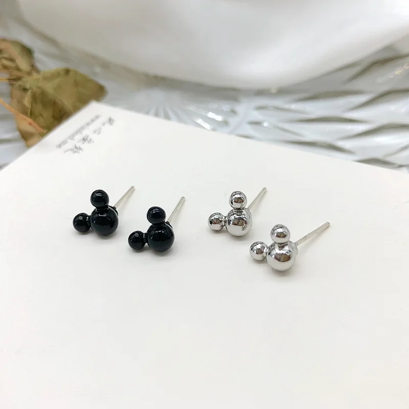 

S925 Silver Needle Earrings Mickey Mouse Cute Simple Temperament Fashion Jewelry Party Accessories Girls Women's Favorite Gifts