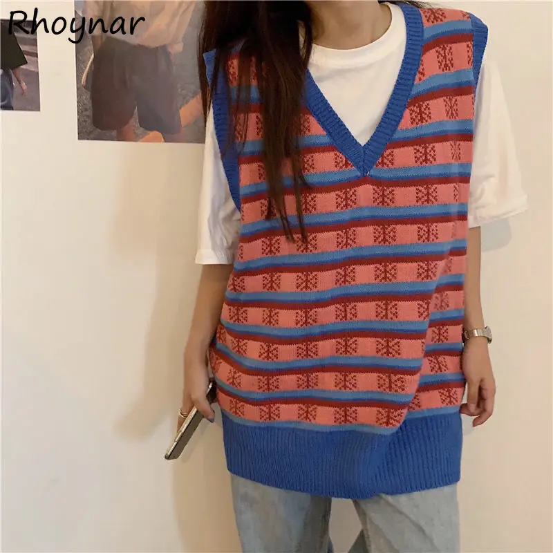 

Женский свитер в стиле Харадзюку, повседневный Универсальный уличный свитер без рукавов в стиле ольччан, модный теплый уютный свитер в стил...