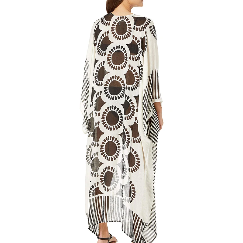Шифоновое пляжное макси-платье с принтом саронг Пляжное Кимоно размера плюс