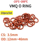 Уплотнительное кольцо VMQ, 10 шт., уплотнительное кольцо, толщина CS 3,5 мм, OD 12  46 мм, Изолированная силиконовая резина, водонепроницаемая шайба круглой формы, нетоксичный красный