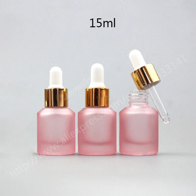 

Hot sale 50 x 15ML Pink Frost Glass Bottle With Dropper , Cosmetic Essence Emulsion Packing Bottle