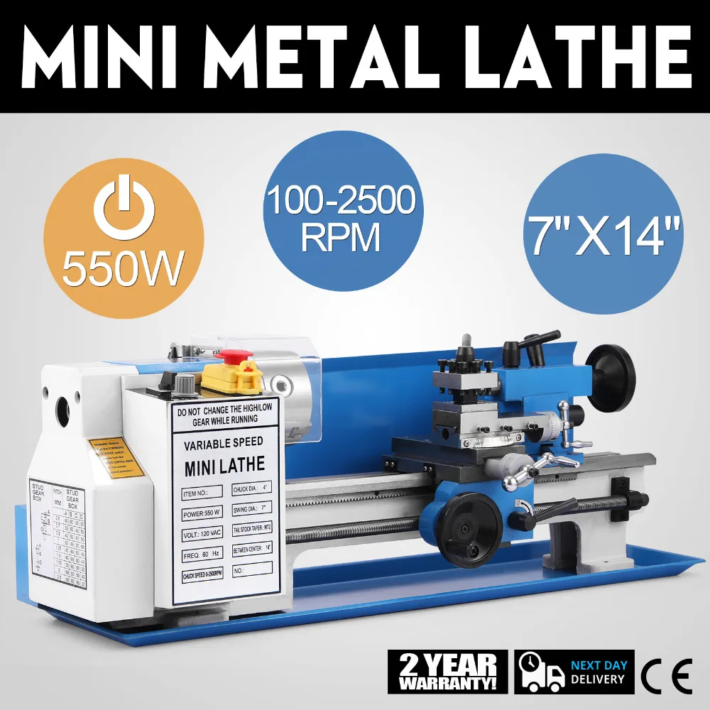 

Best Price EU Shipping Mini Metal Lathe 550W 7"x14" Precision Metalworking Dependable Performace