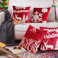 christmas snow flower pillowcase dutch velvet cushion red embroidery merry christmas deer sofa cushion cover 45x45cm
