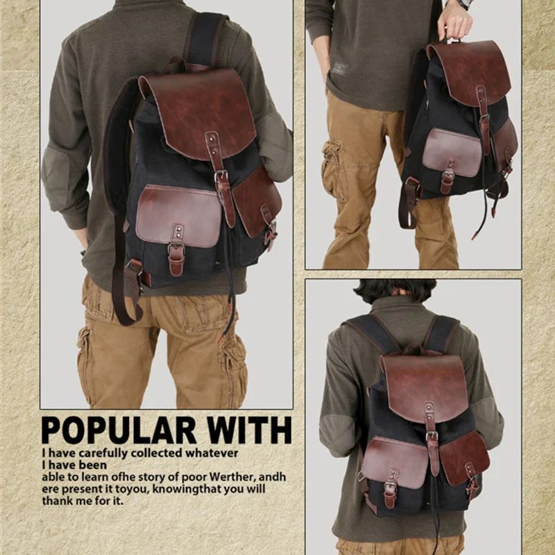 Винтажный Холщовый кожаный рюкзак Scione для мужчин мужской дорожный уличный