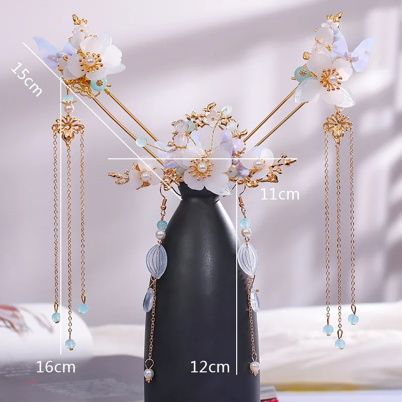 Chinese Hanfu Hair Accessories Set Long Fringed Vintage Hairpins Flower Handmade Hair Sticks For Women Traditional Retro Jewelry images - 6