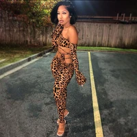 oluolin 2 piece set women sexy camisole and trousers leopard print long sleeve patchwork party tracksuit fashion matching set