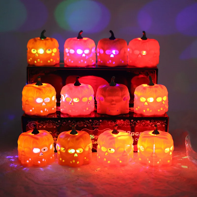 

2021 New Halloween pumpkin lantern hollow electronic candle light ornaments night light holiday party KTV decoration supplies