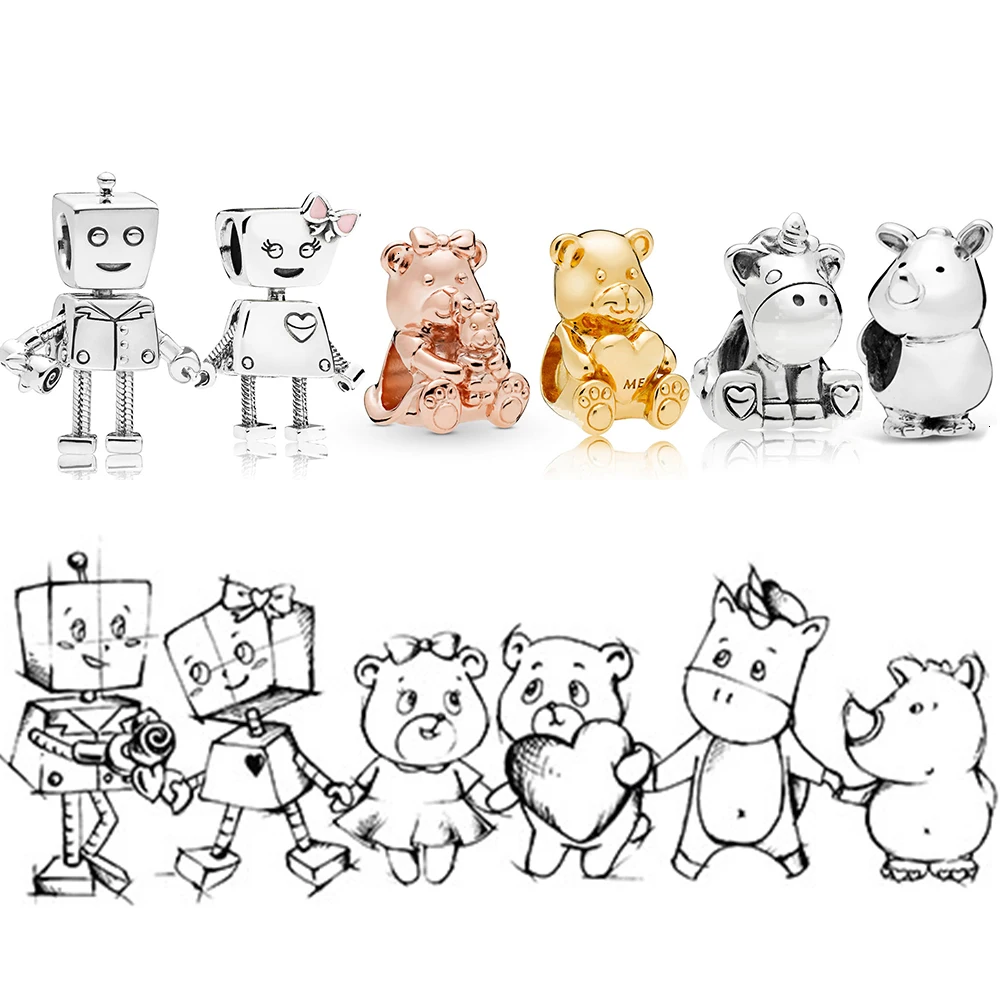 Подвеска bella bot из 100% серебра 925 пробы с розовым медведем амулет в виде единорога -