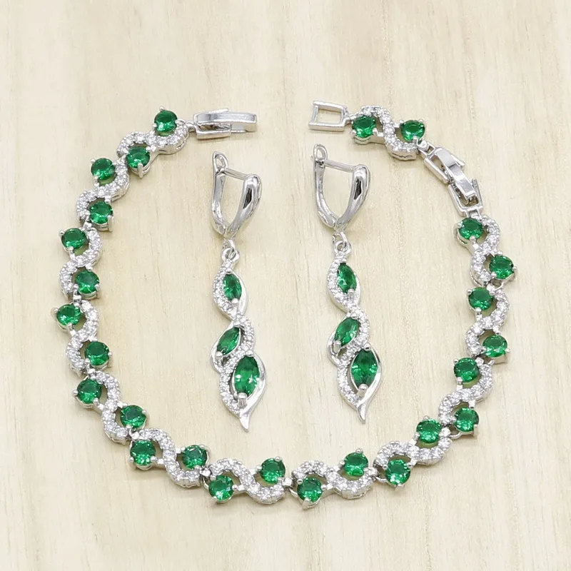 Свадебные ювелирные наборы серебряного цвета для женщин зеленые