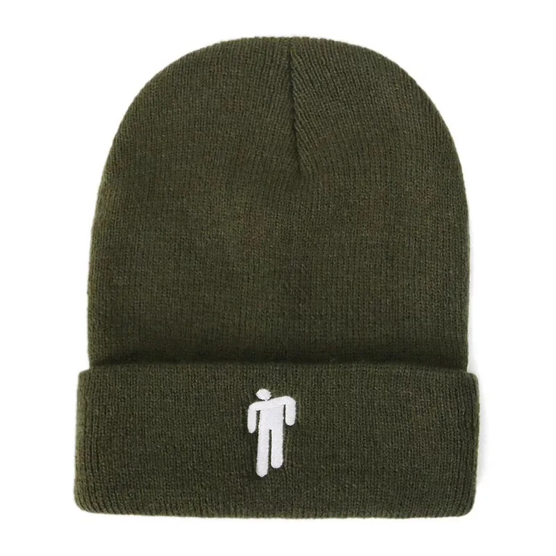 Армейский зеленый Зимняя однотонная вязаная шапка Billie Eilish Beanie, Повседневная Хип-хоп шляпы для мальчиков и девочек, шапка 19 цветная ткань, аксессуары, теплые шапки - Цвет: Армейский зеленый