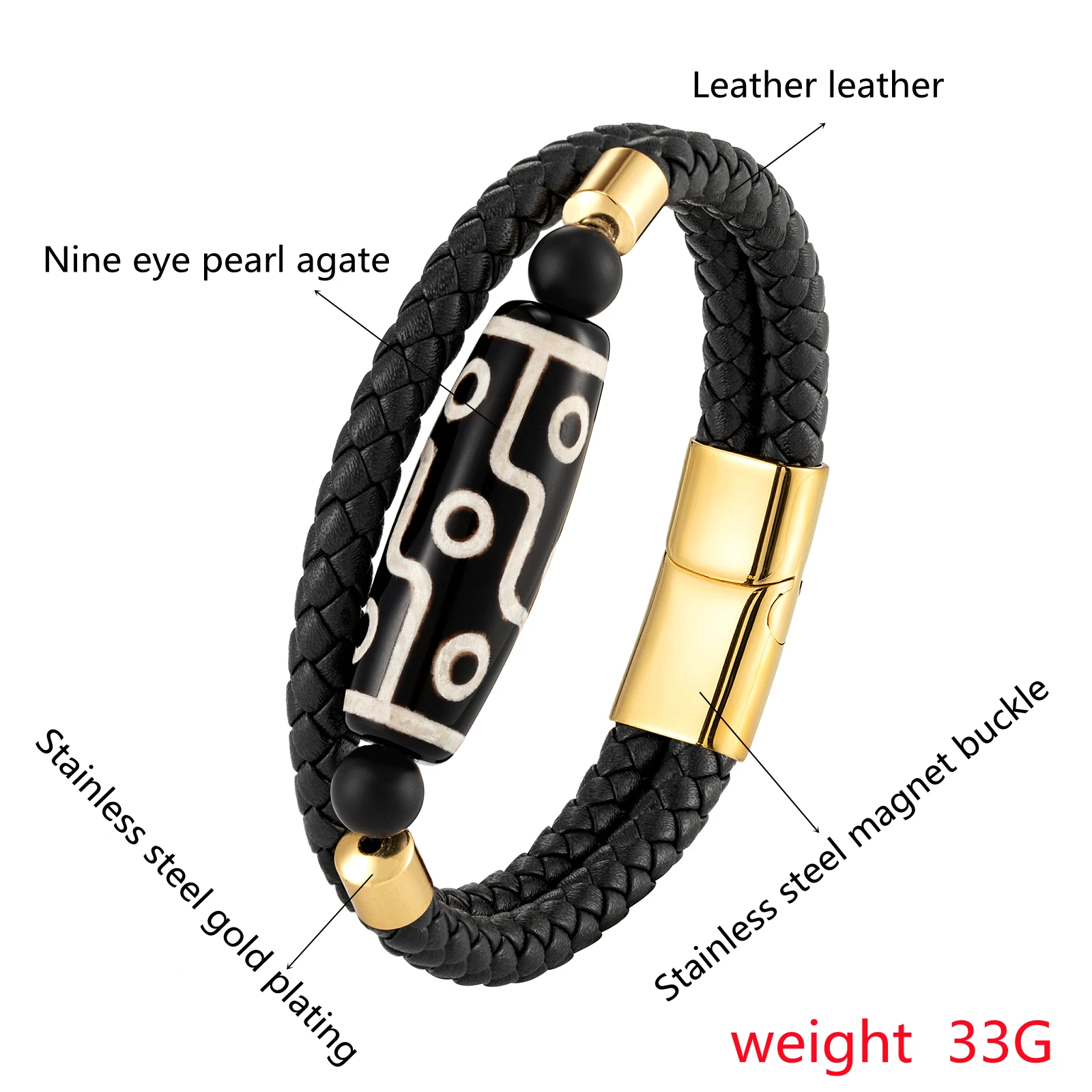 Продолговатый 9-глазный ювелирный изделие из натурального агата Dzi двухцветный