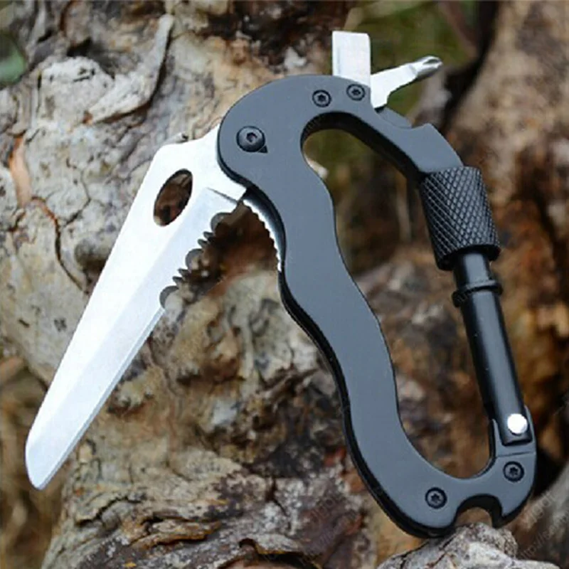 

6 in 1 Aluminum EDC Gear Folding Knife Multifunctional Buckle Tool Hanging Outdoor Multipurpose Multi Camp Hike Mountain Climb