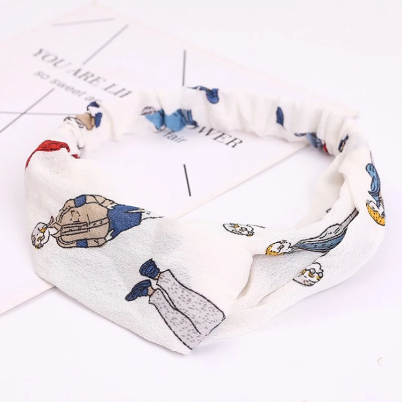 

Women Headband Fashion Girls Fabric Printed Cross Hair Bands Vintage Turban Hair Ties Soft Bandanas Acc 1PC