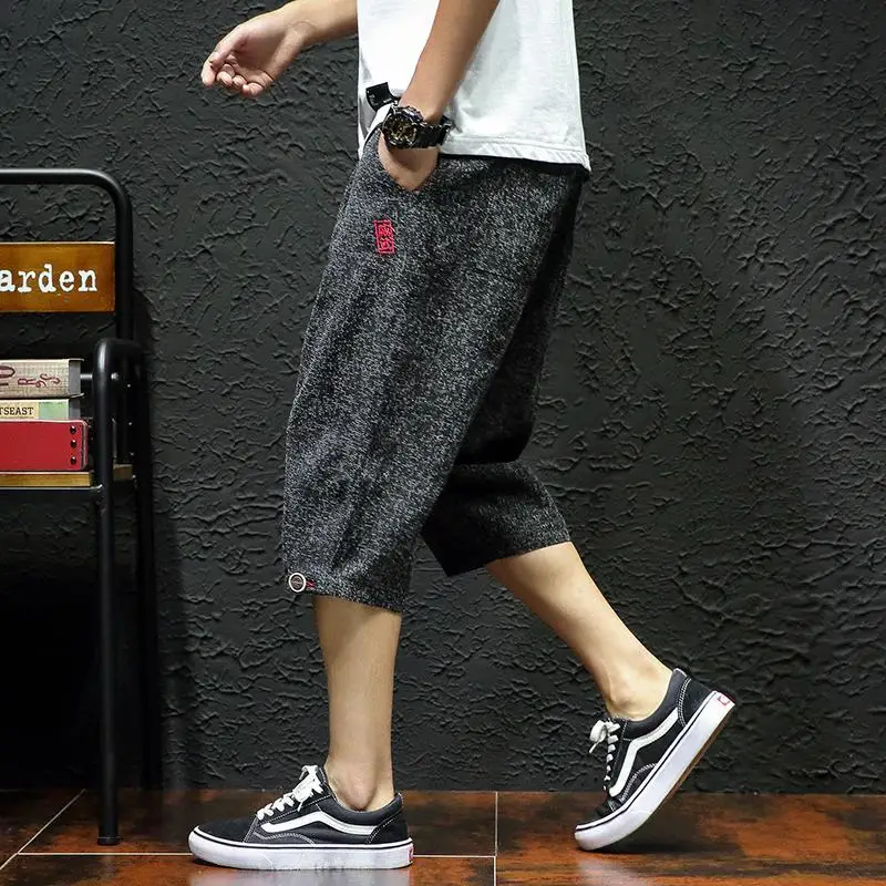 5xl Men Shorts Pants Summer Thin Casual Trendy Brand Large Size Loose Youth Japanese Style Pants Shorts Wide Leg Linen Pants
