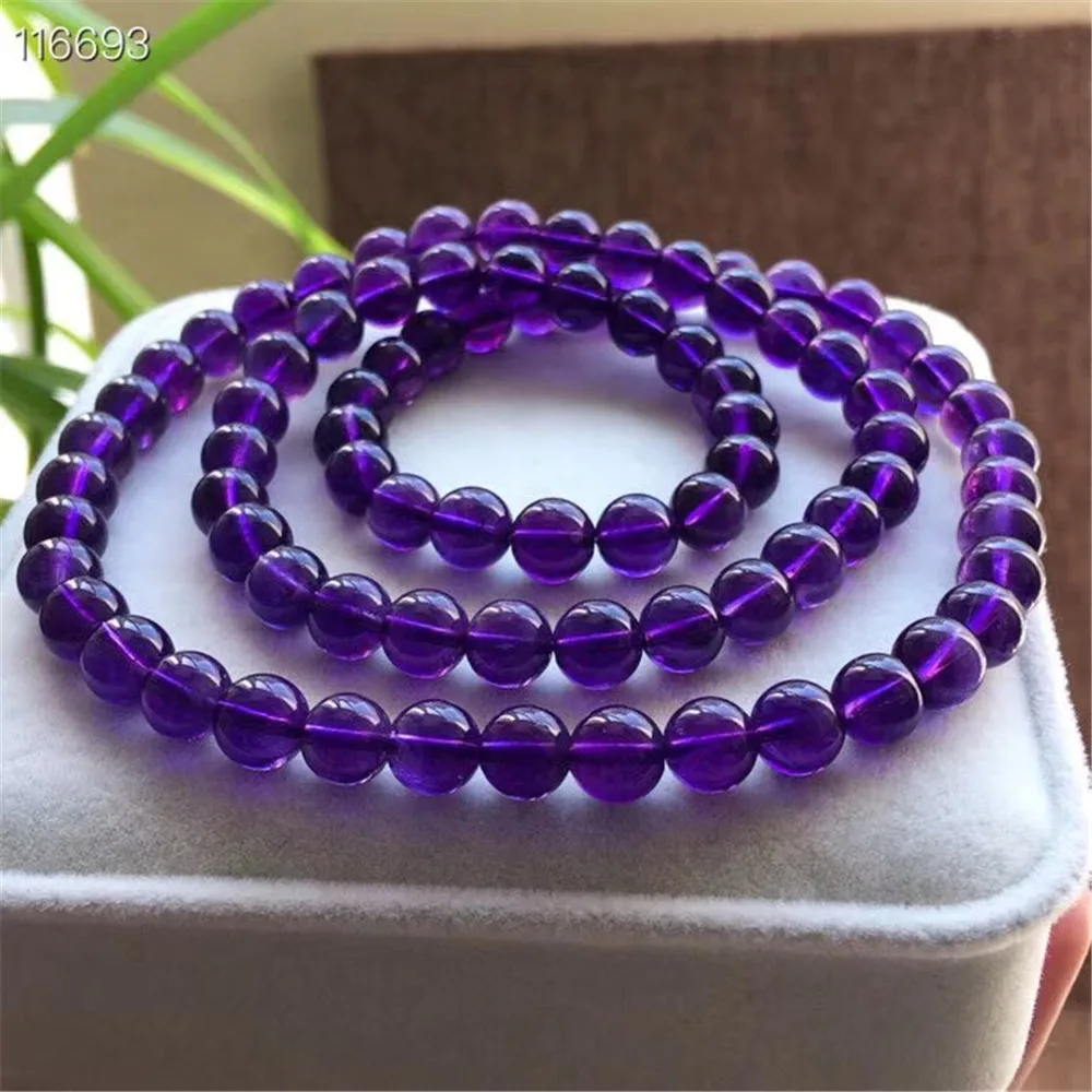 

7mm Genuine Natural Amethyst Crystal Bracelet For Women Healing Stone Stretch Clear Round Beads Fashion Bracelet Jewelry AAAAAA