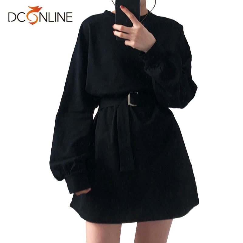 Свободные футболки платье Женская Осенняя Корейская одежда женская однотонная