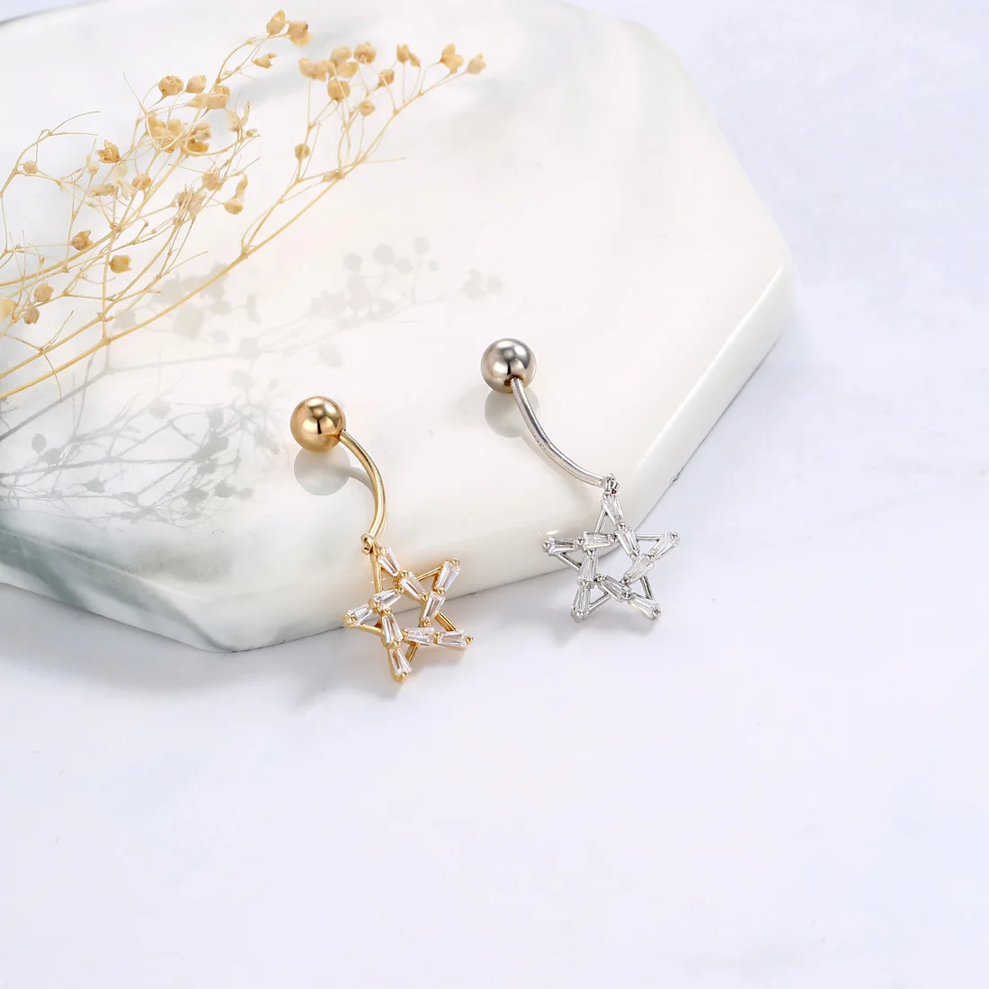 Кольцо Neoglory S925 для пупка с цирконом женщин пирсинг тела белая блестящая