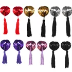 Сексуальная игрушка, одежда для стриптиза, сексуальный Стикини наклейки нижнего белья с блестками и с бахромой, Бюстгальтер для кормления для костюмированной вечеринки сердце соска крышка клей для эротических