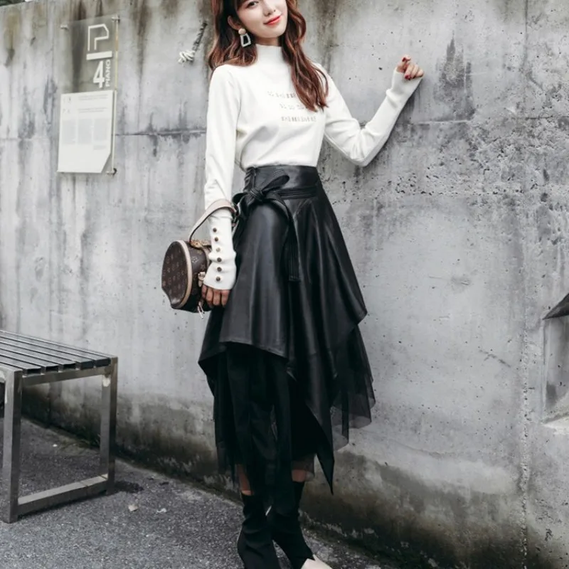 Новинка 2020 дизайнерская женская юбка из натуральной кожи Осень-зима Женская выше