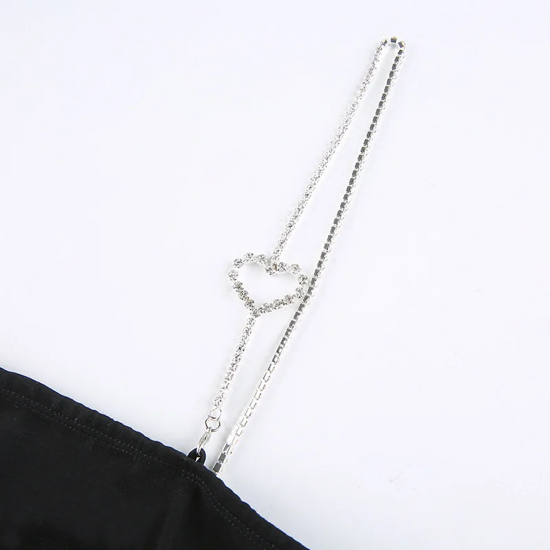

Crop Top With Love Diamond Strap Chic Y2k Camis New Summer Clothes Women Ladies Sexy Slim Short Body Camisole Black Pink White