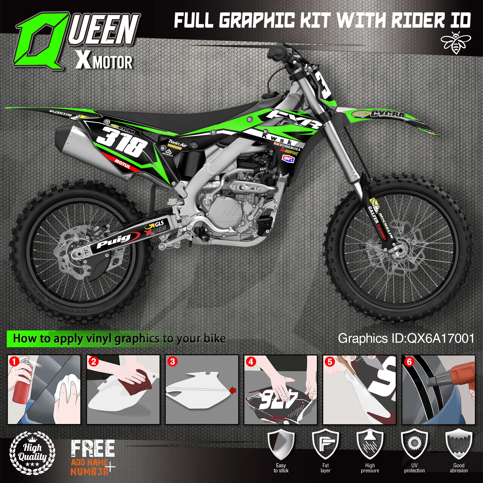 Queen X MOTOR Custom Team графические наклейки Набор наклеек для Kawasaki Decal 2017 2018 2019 2020 KXF 250 001 |
