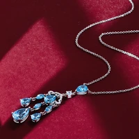 elegant 100 925 sterling silver cut sky blue high carbon diamond wedding anniversary party necklace for women fine jewelry gift