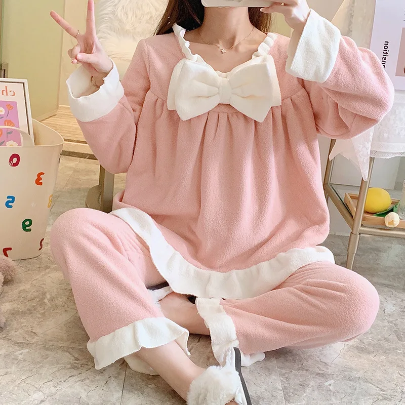 

2 шт., фланелевые пижамные комплекты с бантом