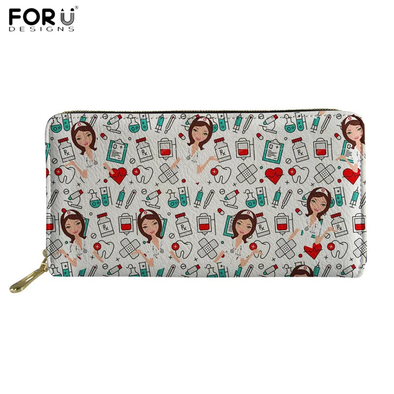 FORUDESIGNS/кошельки с узором для медсестры из мультфильма с принтом доктора, роскошный кожаный кошелек, вечерние клатчи для женщин, подарок на заказ - Цвет: HMA419Z21