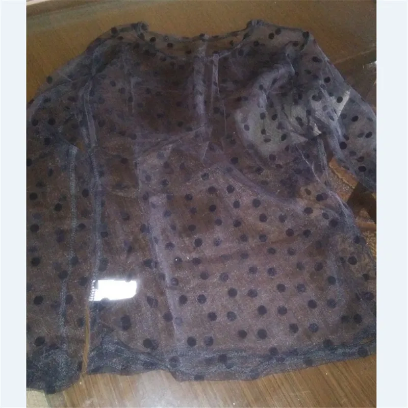 Футболка женская в горошек пикантная сетчатая рубашка с круглым вырезом и