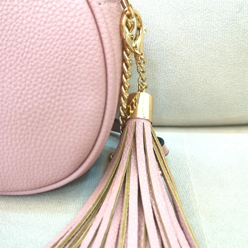 

Ladies Bag 2021 Simple Fashion Round Lychee Pattern Tassel Wide Shoulder Messenger Bag
