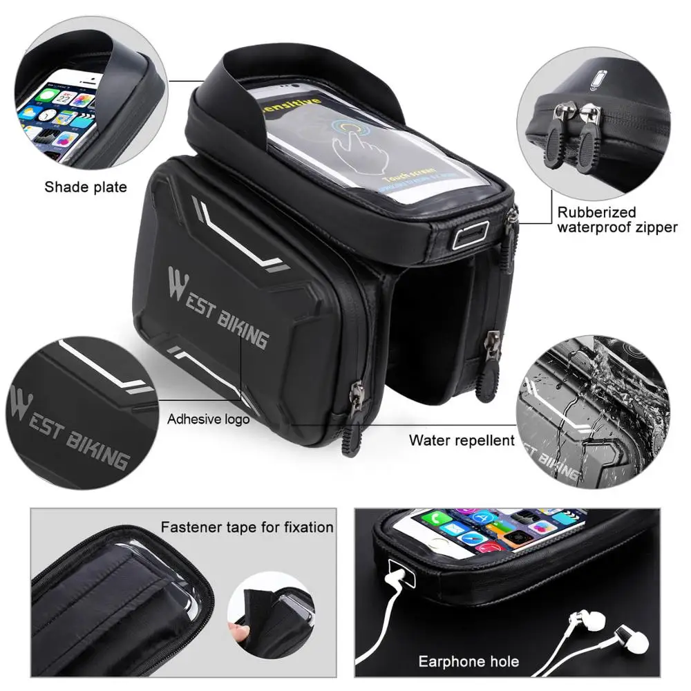 Сумка на руль велосипеда WEST BIKING водонепроницаемая двойная сумка для сенсорного