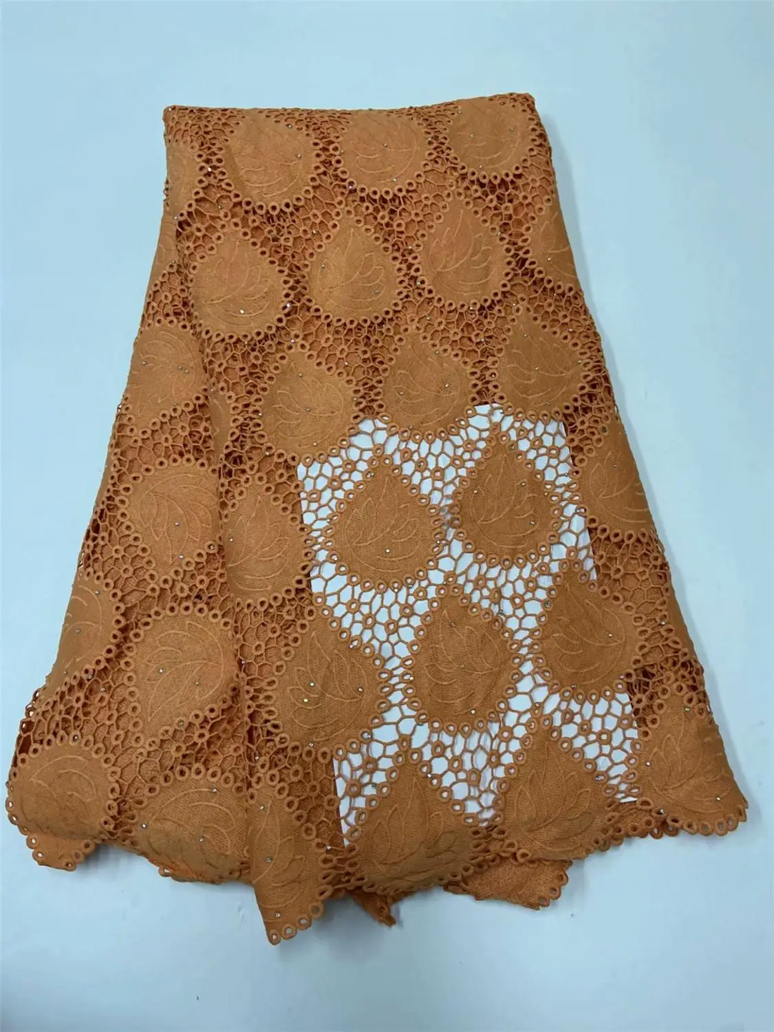 

RL0919 High Quality African Stone Milk Silk Guipure Cord Swiss Nigeria soluble Water Lace Fabric For dress Gift 5yard/lot