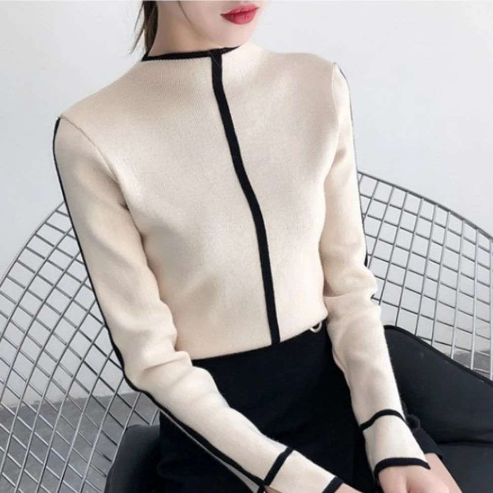 Зимний свитер с высоким воротом Женский утепленный пуловер корейский стиль