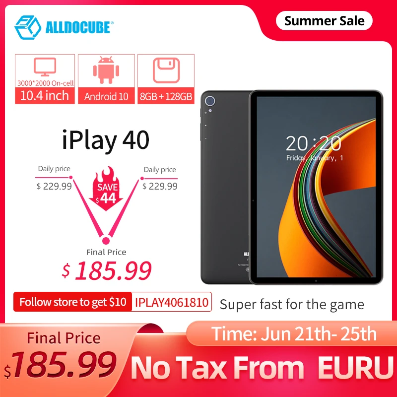 ALLDOCUBE iPlay 40 планшет 10 4 дюйма Android Восьмиядерный 8 Гб 128 ГБ планшеты ПК две sim карты 2K
