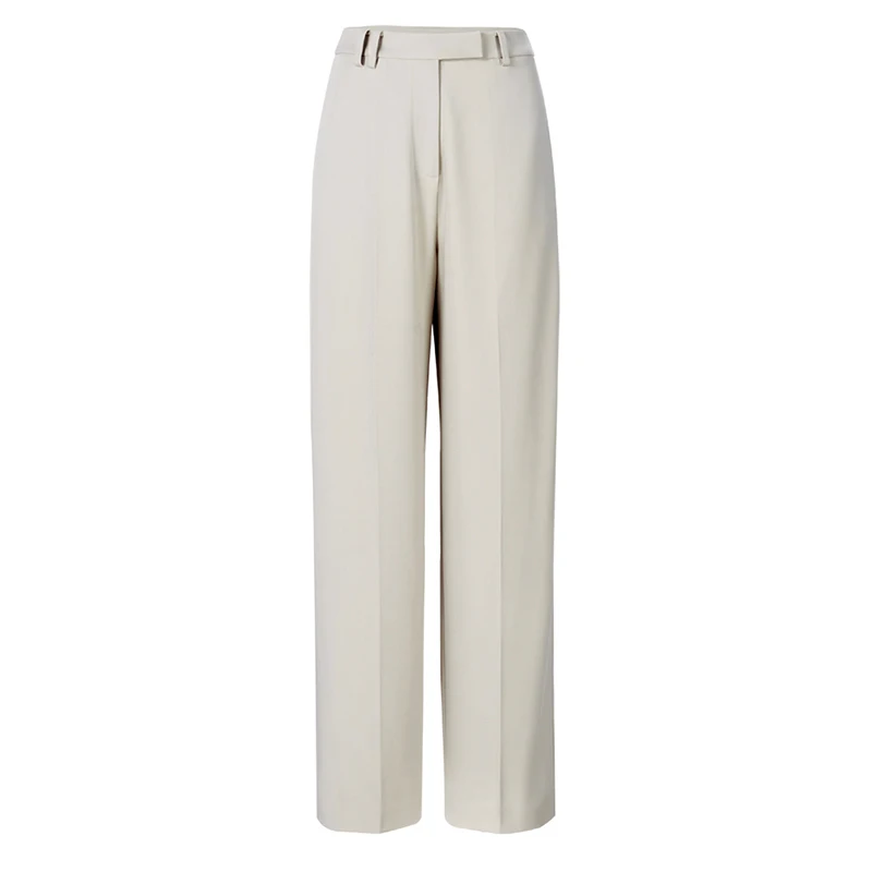 

[EAM] High Waist Apricot Brief Long Leisure Wide Leg Trousers New Loose Fit Pants Women Fashion Tide Spring Autumn 2021 1W841