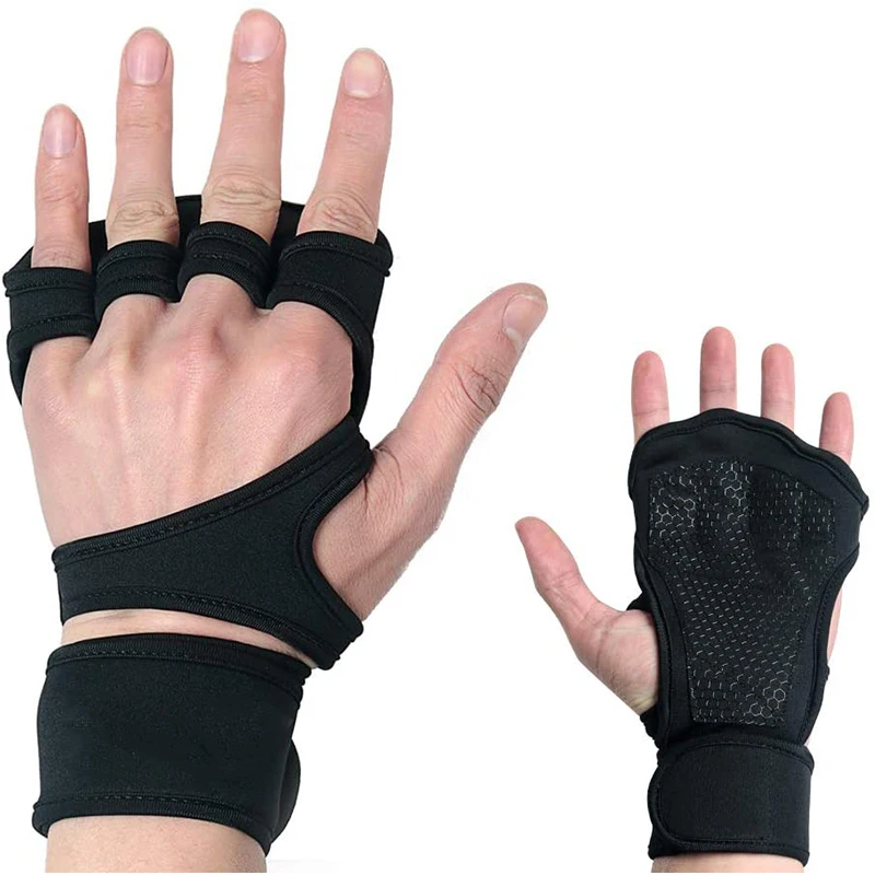 

1 Pair Weight Lifting Fitness Gloves With Wrist Wraps Silicone Full Palm Protection Gym Workout Gloves Powerlifting Equipment