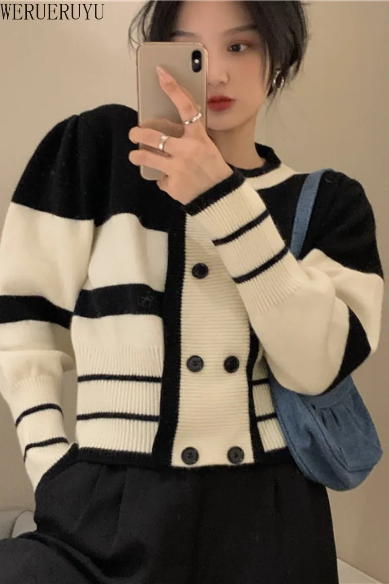 

WERUERUYU Knitted Short Sweater For Women Clothing Autumn Sweaters Jacket Wool Cute Vintage 2020