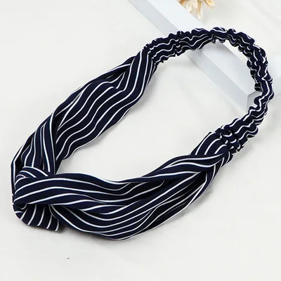 dark blue Модные гладкие тканевые полосатые скрученные повязки для волос Йога Цветочные резинки для волос повязка на голову тянущиеся полосатые головные уборы женские аксессуары для волос - Цвет: dark blue