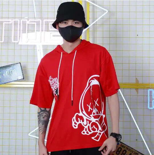 

t-shirt men's loose summer hooded five-point sleeves tops