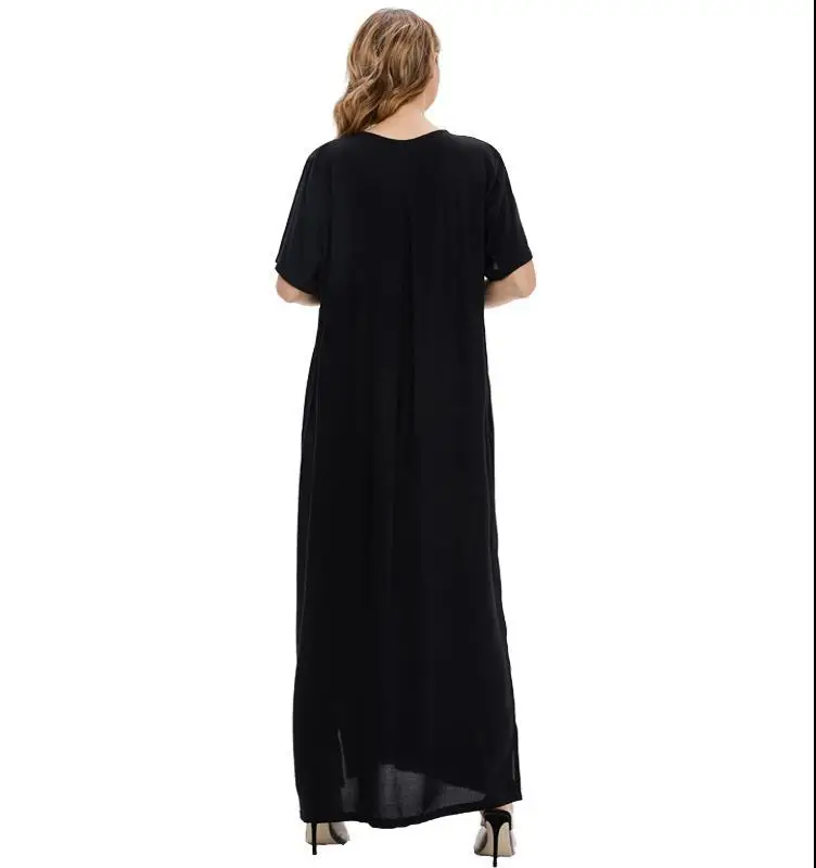Dubai Turkish Middle Eastern Robe Bohemian Summer New Women's Muslim Islamic Skirt Abaya Short Sleeve Dress Long Robe Long Skirt