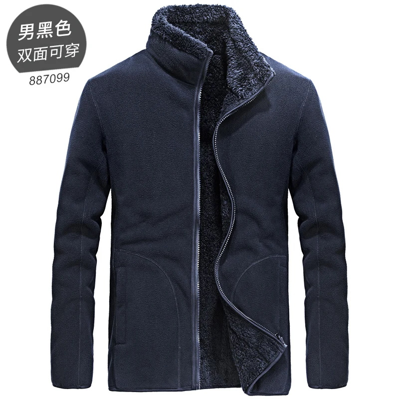 887099 black Winter Large Size Plus Velvet Reversible Jacket Men Women Outdoor Trekking Hiking Climbing Coat Sports Thermal Fleece Clothes - Цвет: 887099 black