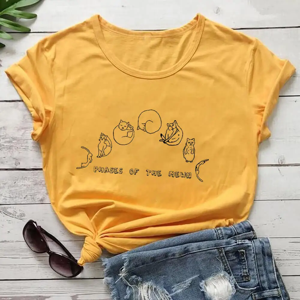 Футболка женская с принтом фазы Mewn 100% хлопок рисунком кошки мамы летняя футболка